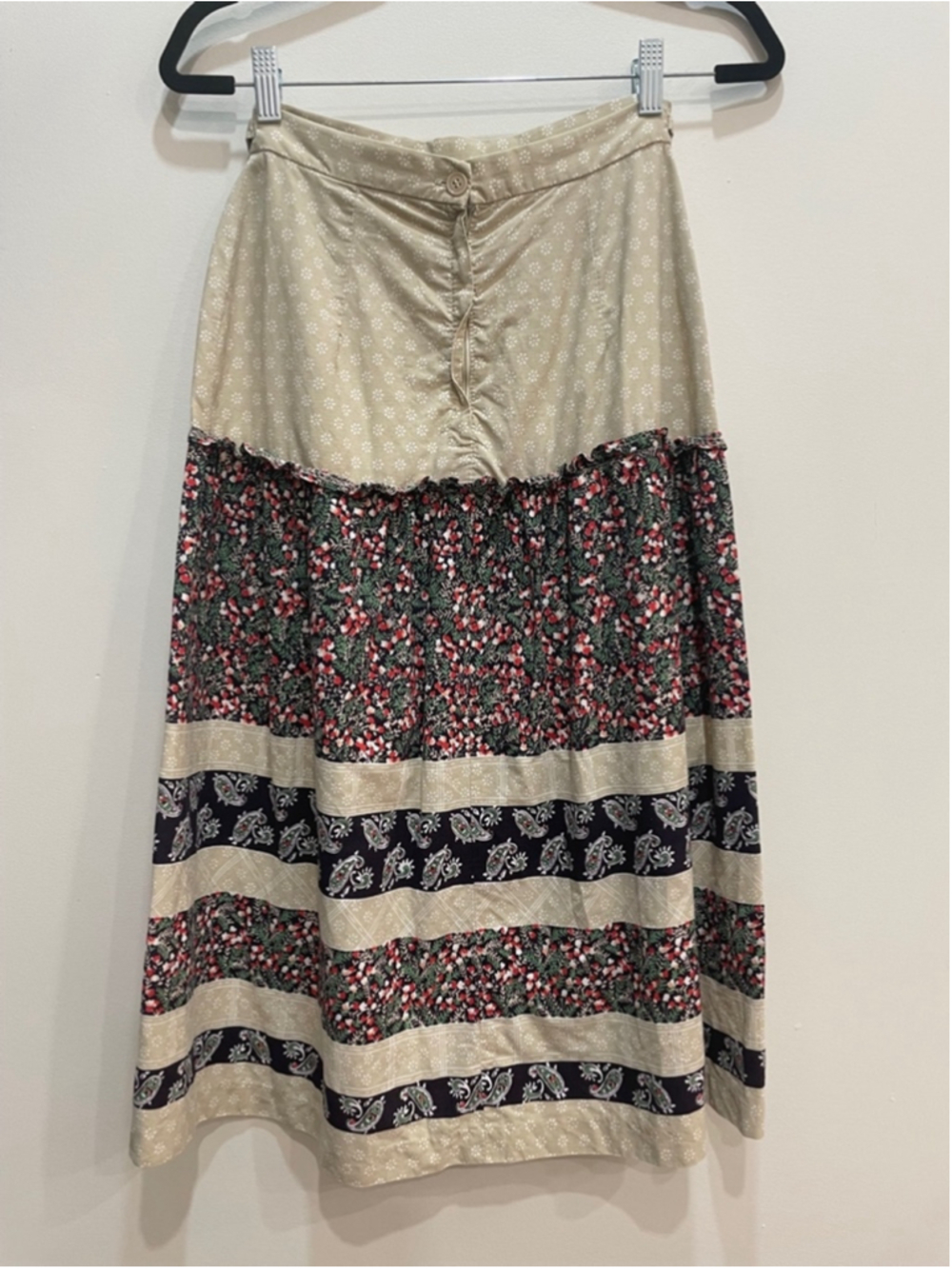 Vintage Sears Tiered Patchwork Midi Skirt Cottagecore Prairie Retro Floral Trad